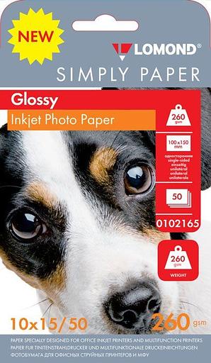 Бумага Lomond Simply 0102165 10x15/260г/м2/50л./белый CIE148% глянцевое для струйной печати фото 1