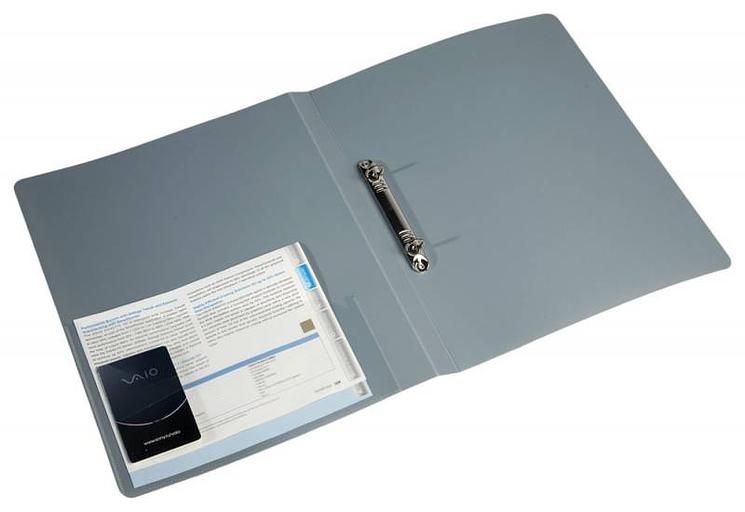 Папка на 2-х кольцах Бюрократ -0812/2RGREY A4 пластик 0.8мм кор.40мм внутр. с вставкой серый фото 2