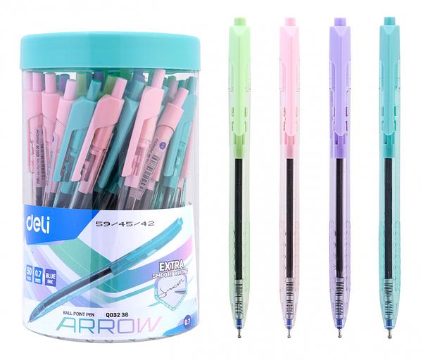 Ручка шариковая Deli EQ03236-1 Arrow авт. 0.7мм прозрачный ассорти синие чернила пластик.стакан (1шт) фото 1