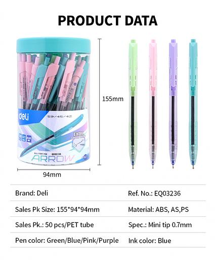 Ручка шариковая Deli EQ03236-1 Arrow авт. 0.7мм прозрачный ассорти синие чернила пластик.стакан (1шт) фото 8