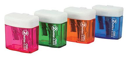 Точилка для карандашей ручная Deli E0576 Cubic 2 отверстия пластик ассорти дисплей фото 1