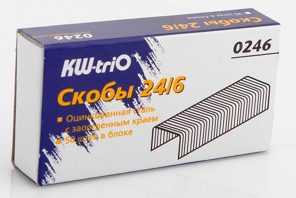 Скобы для степлера 24/6 Kw-Trio 0246 оцинкованные кор.карт. (упак.:1000шт.) фото 1