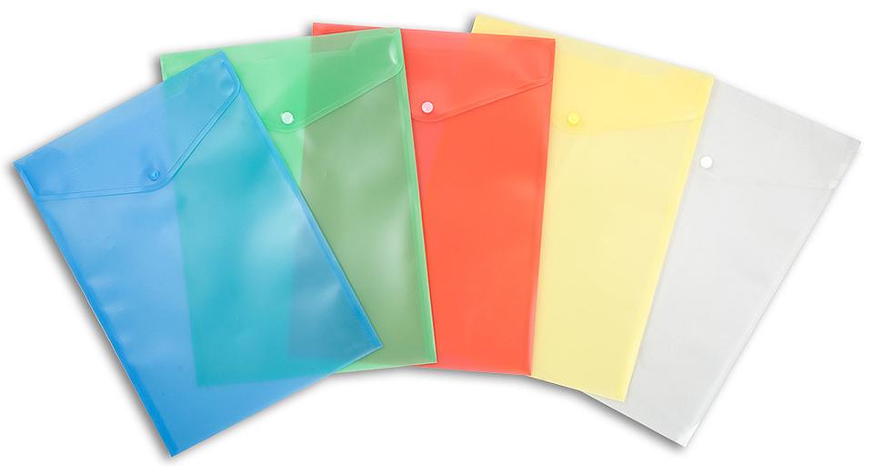 Конверт на кнопке Бюрократ -PK875/1 A4 верт. пластик 0.18мм ассорти фото 1