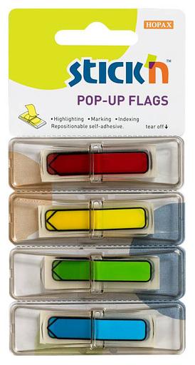Закладки самокл. индексы пластиковые Stick`n 26018 12x45мм 4цв.в упак. 30лист Z-сложение стрелки печатные блистер фото 1