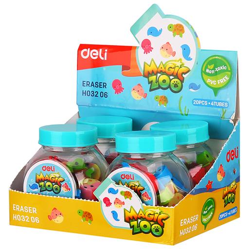 Набор ластиков Deli EH03206 Magic Zoo ассорти пласт.туб. (20шт) фото 1