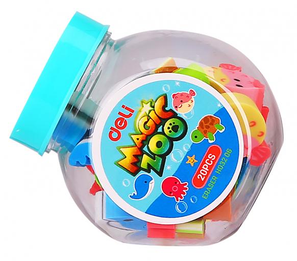 Набор ластиков Deli EH03206 Magic Zoo ассорти пласт.туб. (20шт) фото 8