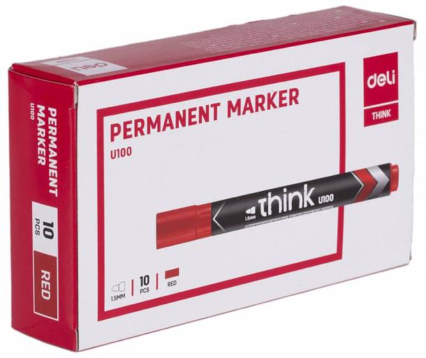 Маркер перманентный Deli EU10040 Think круглый пиш. наконечник 1.5мм красный фото 2