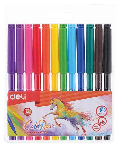 Фломастеры Deli EC10003 ColoRun Вентилируемый 12цв. пакет с европодвесом фото 1