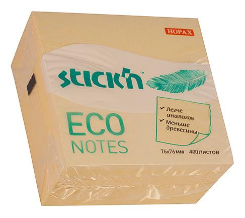 Блок самоклеящийся бумажный Stick`n ECO 21799 76x76мм 400лист. 60г/м2 пастель желтый фото 1