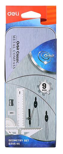 Набор для черчения Deli EG30695 в компл.:циркуль/карандаш/кронциркуль/линейка 15см/2 треугольника/транспортир/ластик/точилка фото 2