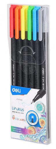 Набор ручек капиллярных Deli LINKUS (EQ900-06) 0.45мм игловидный пиш. наконечник 6цв. ассорти чернила фото 8