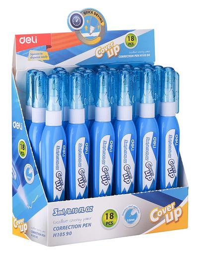 Ручка корректор Deli EH10590 голубой корпус белый 3мл дисплей картонный фото 3