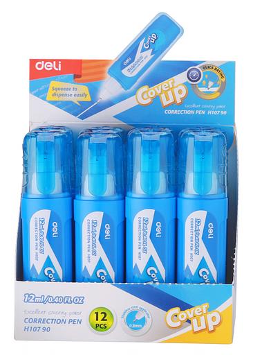 Ручка корректор Deli EH10790 голубой корпус белый 12мл дисплей картонный фото 3