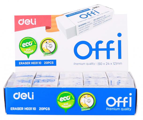 Ластик Deli EH03110 Offi 60x24x12мм ПВХ белый индивидуальная картонная упаковка фото 3