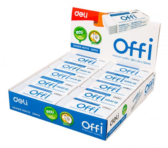 Ластик Deli EH03110 Offi 60x24x12мм ПВХ белый индивидуальная картонная упаковка фото 4