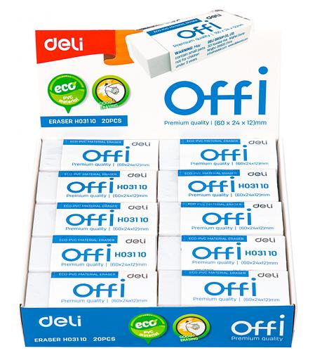 Ластик Deli EH03110 Offi 60x24x12мм ПВХ белый индивидуальная картонная упаковка фото 5