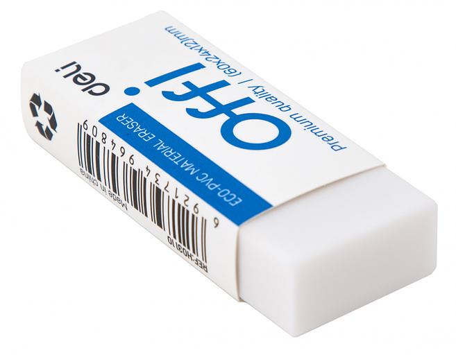 Ластик Deli EH03110 Offi 60x24x12мм ПВХ белый индивидуальная картонная упаковка фото 7