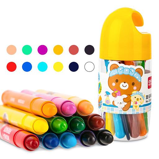 Масляная пастель Deli 72054 с поворотным механизмом 12цв. дл.130ммд.13мм пласт.туб. фото 1