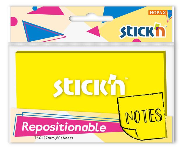Блок самоклеящийся бумажный Stick`n 27078 76x126мм 80лист. 70г/м2 желтый неон 1цв.в упак. фото 1