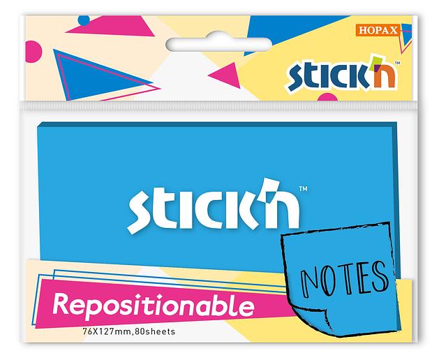 Блок самоклеящийся бумажный Stick`n 27081 76x126мм 80лист. 70г/м2 синий неон 1цв.в упак. фото 1