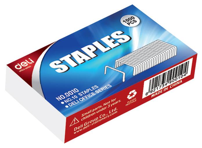 Скобы для степлера N10 Deli E0010N оцинкованные кор.карт. (упак.:1000шт.) фото 1