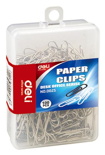 Скрепки Deli E0025 металл 29мм (упак.:100шт) пластиковая коробка фото 2