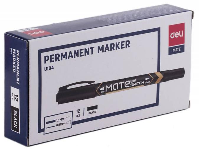 Маркер перманентный Deli EU10420 Mate двойной пиш. наконечник 0.5-1мм черный фото 2