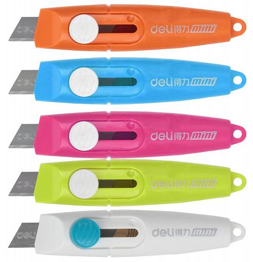 Нож канцелярский Deli E2020 Vivid Mini шир.лез.9мм фиксатор сталь ассорти блистер фото 1