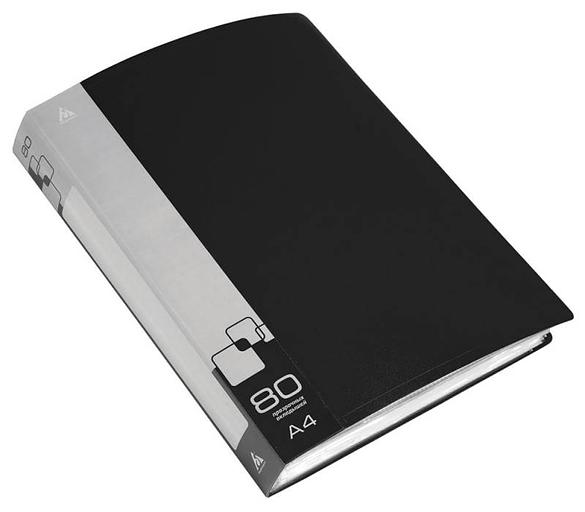 Папка с 80 прозр.вклад. Бюрократ -BPV80BLCK A4 пластик 0.8мм торц.карм с бум. встав черный фото 1