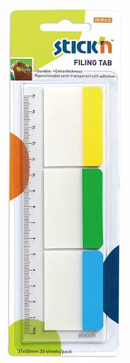 Закладки самокл. разделители пластиковые Stick`n 21359 37x50мм 3цв.в упак. 10лист на линейке с цветным краем европодвес фото 1