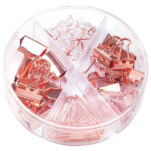 Набор мелкоофисный Deli 78553 гвоздики 20шт скрепки 30шт золотистый металл пластиковая туба фото 1