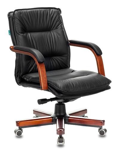 Кресло руководителя Бюрократ T-9927WALNUT-LOW черный кожа низк.спин. крестовина металл/дерево фото 1