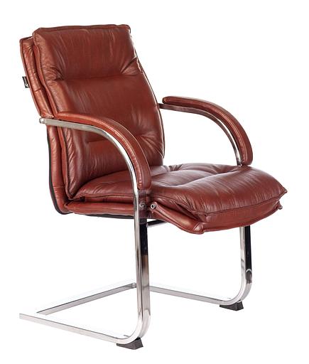 Кресло Бюрократ T-9927SL-LOW-V светло-коричневый Leather Eichel кожа низк.спин. полозья металл хром фото 1
