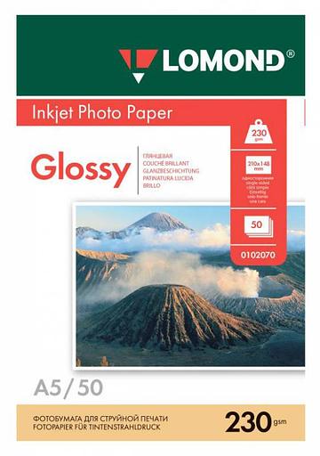 Фотобумага Lomond 0102070 A5/230г/м2/50л./белый глянцевое для струйной печати фото 1