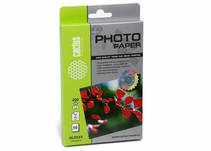Фотобумага Cactus CS-GA620050 10x15/200г/м2/50л./белый глянцевое для струйной печати фото 1