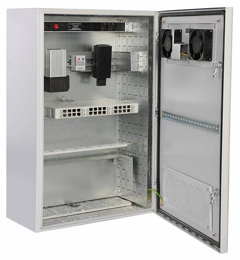 Шкаф коммутационный ЦМО (ШТВ-Н-6.6.3-4ААА) настенный 6U 600x330мм пер.дв.вентил. задн.дв.стал.лист несъемн.бок.пан. 57кг серый 220мм 27кг 400мм IP65 уличный всепогодный фото 2