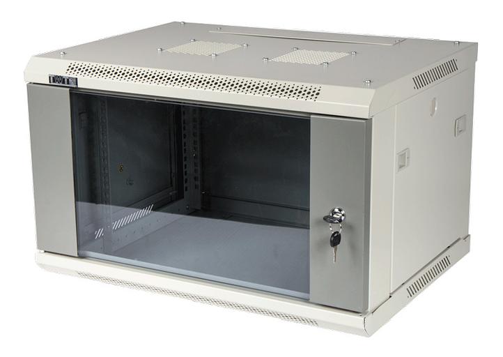 Шкаф коммутационный Lanmaster (TWT-CBWPG-6U-6X4-GY) 6U 600x400мм пер.дв.стекл 60кг серый фото 1