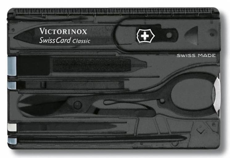 Швейцарская карта Victorinox SwissCard Classic (0.7133.T3) черный полупрозрачный коробка подарочная фото 1