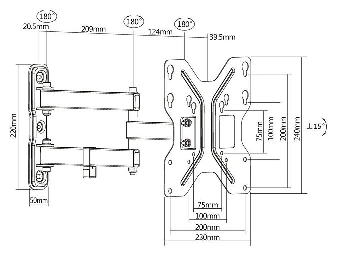 Кронштейн для телевизора Ultramounts UM 900 черный 23"-43" макс.30кг настенный поворотно-выдвижной и наклонный фото 2