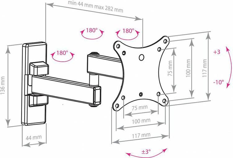 Кронштейн для телевизора Arm Media MARS-02 черный 10"-32" макс.20кг настенный поворот и наклон фото 2