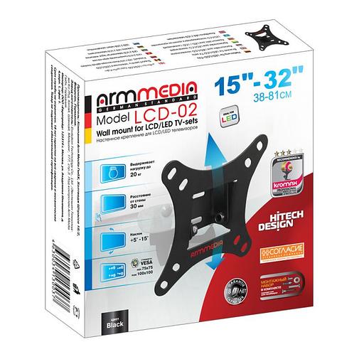 Кронштейн для телевизора Arm Media LCD-02 черный 15"-32" макс.20кг настенный наклон фото 4