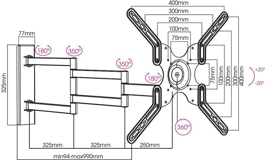 Кронштейн для телевизора Arm Media LCD-900 черный 22"-55" макс.18кг настенный поворот и наклон фото 3