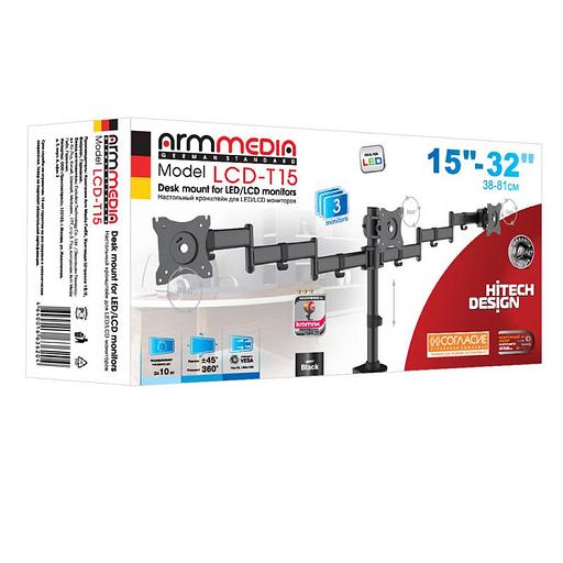 Кронштейн для мониторов Arm Media LCD-T15 черный 15"-32" макс.30кг настольный поворот и наклон верт.перемещ. фото 3