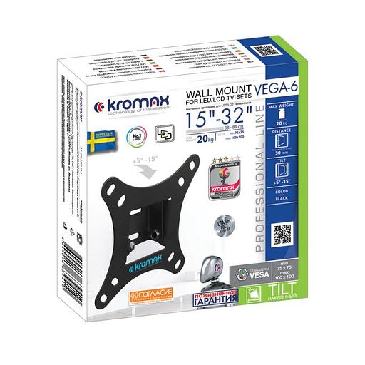 Кронштейн для телевизора Kromax VEGA-6 new черный 15"-32" макс.20кг настенный наклон фото 4