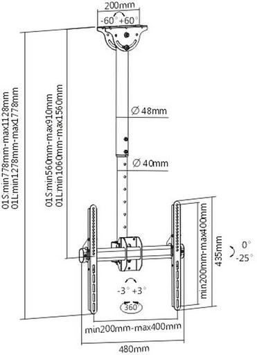 Кронштейн для телевизора Arm Media LCD-1700 черный 26"-65" макс.55кг потолочный наклон фото 2