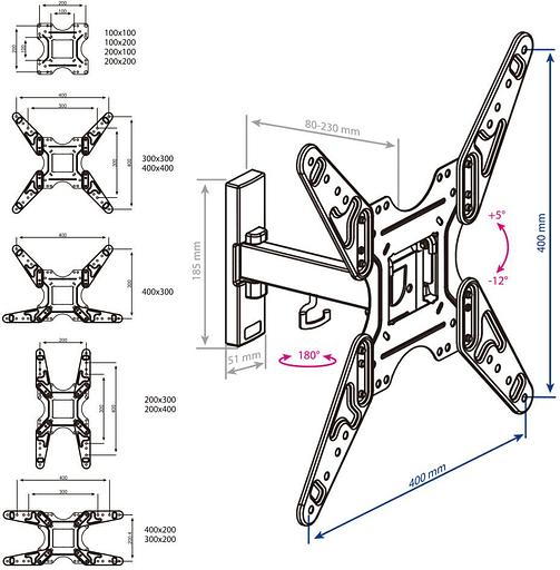 Кронштейн для телевизора Kromax OPTIMA-413 серый 20"-55" макс.30кг настенный поворотно-выдвижной и наклонный фото 3
