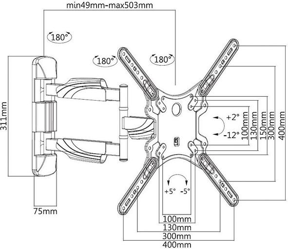 Кронштейн для телевизора Ultramounts UM 871 черный 23"-55" макс.35кг настенный поворотно-выдвижной и наклонный фото 2
