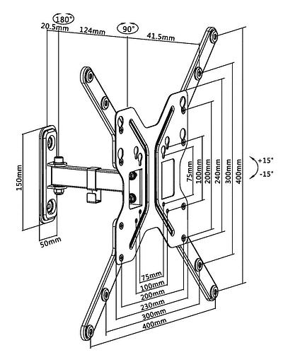 Кронштейн для телевизора Ultramounts UM 902 черный 23"-55" макс.30кг настенный поворотно-выдвижной и наклонный фото 2