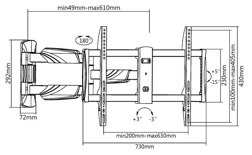 Кронштейн для телевизора Ultramounts UM 909 черный 37"-75" макс.35кг настенный поворотно-выдвижной и наклонный фото 2