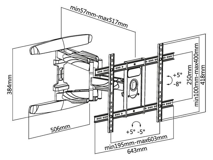 Кронштейн для телевизора Ultramounts UM 912 черный 37"-75" макс.45кг настенный поворотно-выдвижной и наклонный фото 2